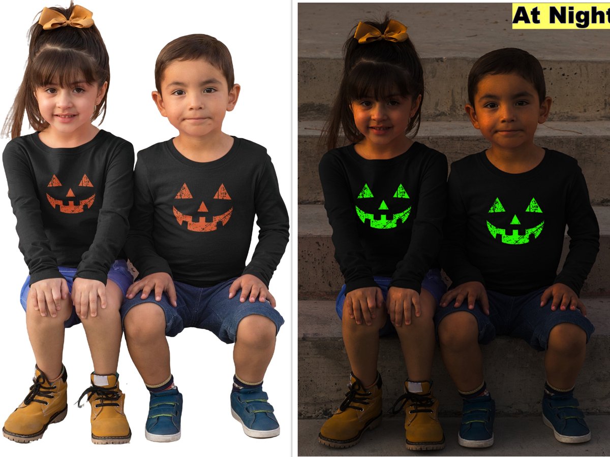 Halloween Kostuum / T-shirt voor kinderen | Zwart & Neon Oranje | Maat 116